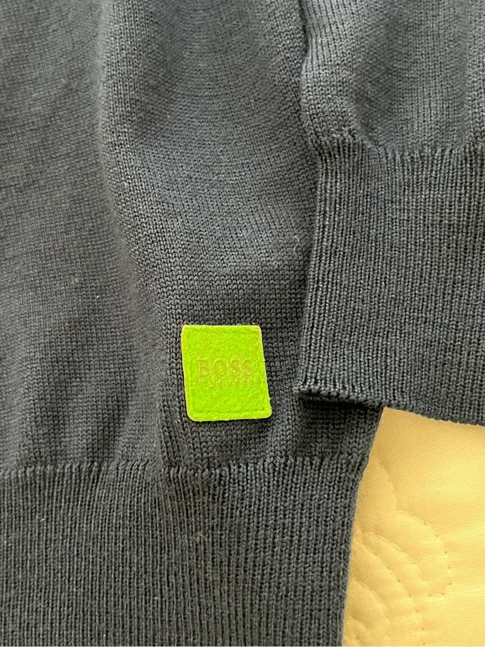 Boss Men's Navy Crewneck Sweater with Lime Accent xl